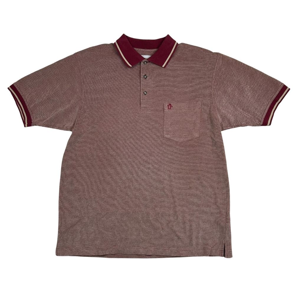 Munsingwear Original Penguin Polo Shirt Mens Large Burgundy Striped Retro Golf